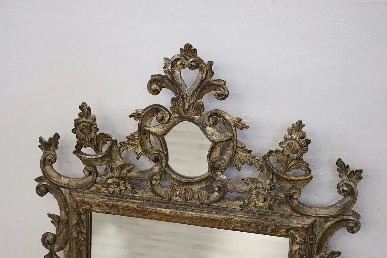 Specchiera in stile Luigi XV legno decorato in foglia argento, '900 3
