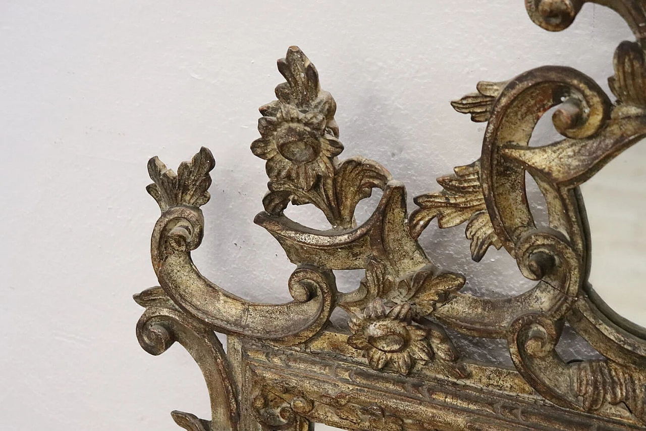 Specchiera in stile Luigi XV legno decorato in foglia argento, '900 4