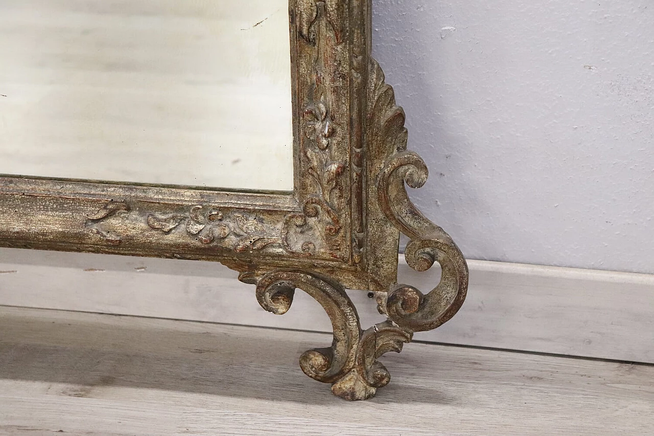 Specchiera in stile Luigi XV legno decorato in foglia argento, '900 6