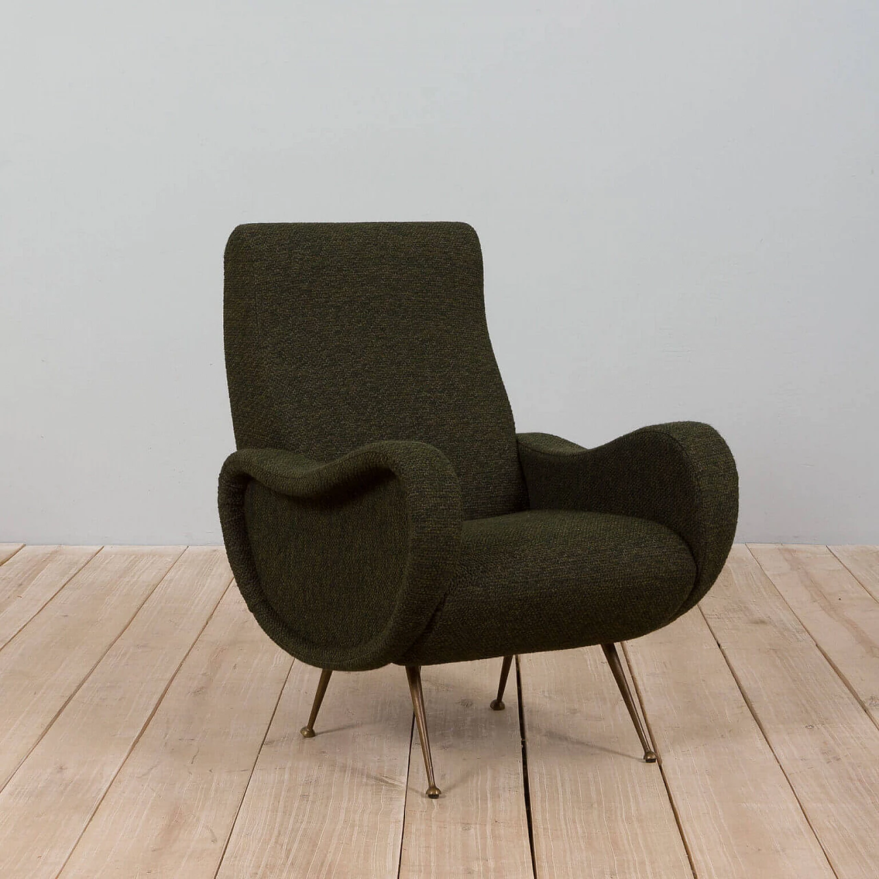 Lady Chair armchair in wool fabric and brass by Marco Zanuso per Arflex, 50s 1