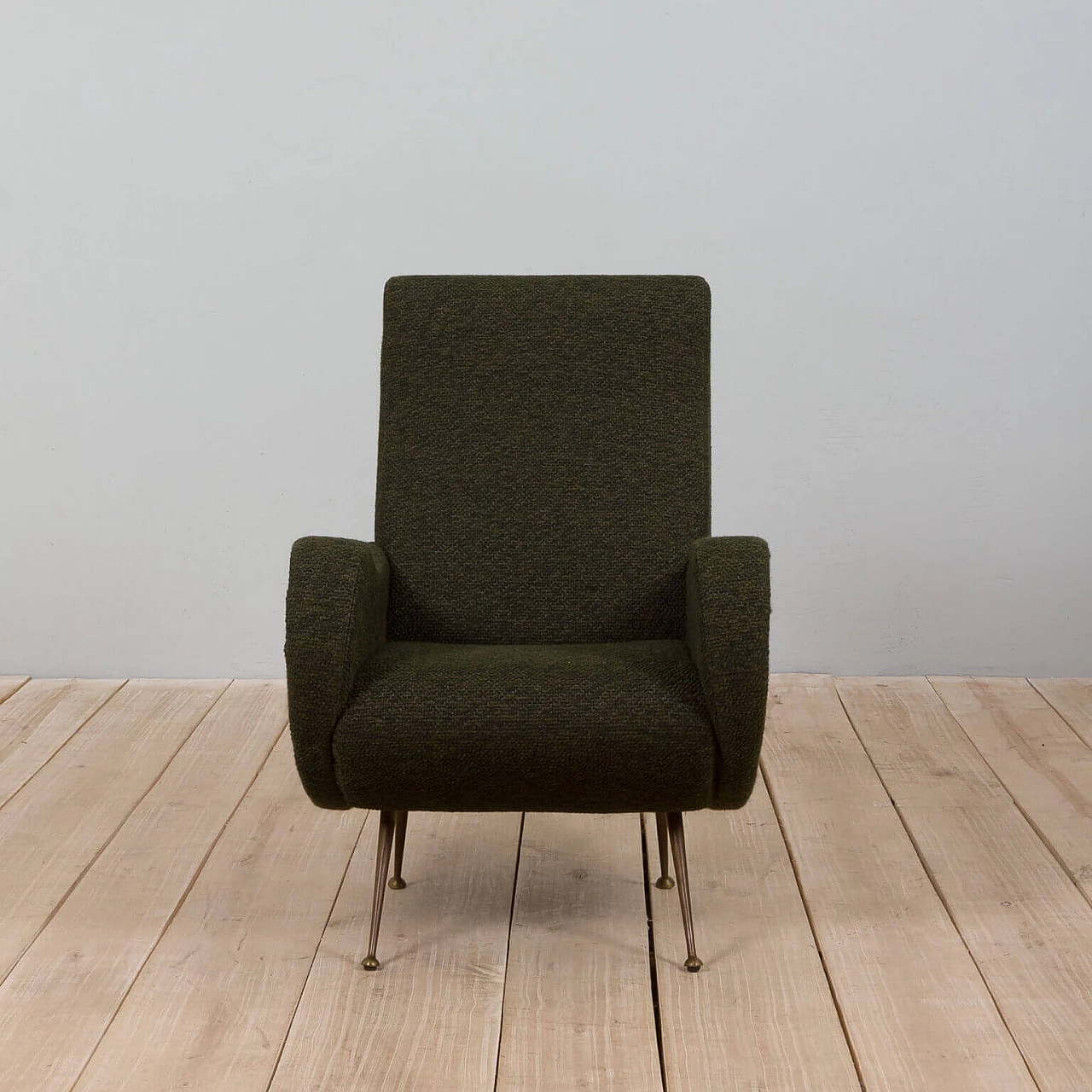 Lady Chair armchair in wool fabric and brass by Marco Zanuso per Arflex, 50s 3