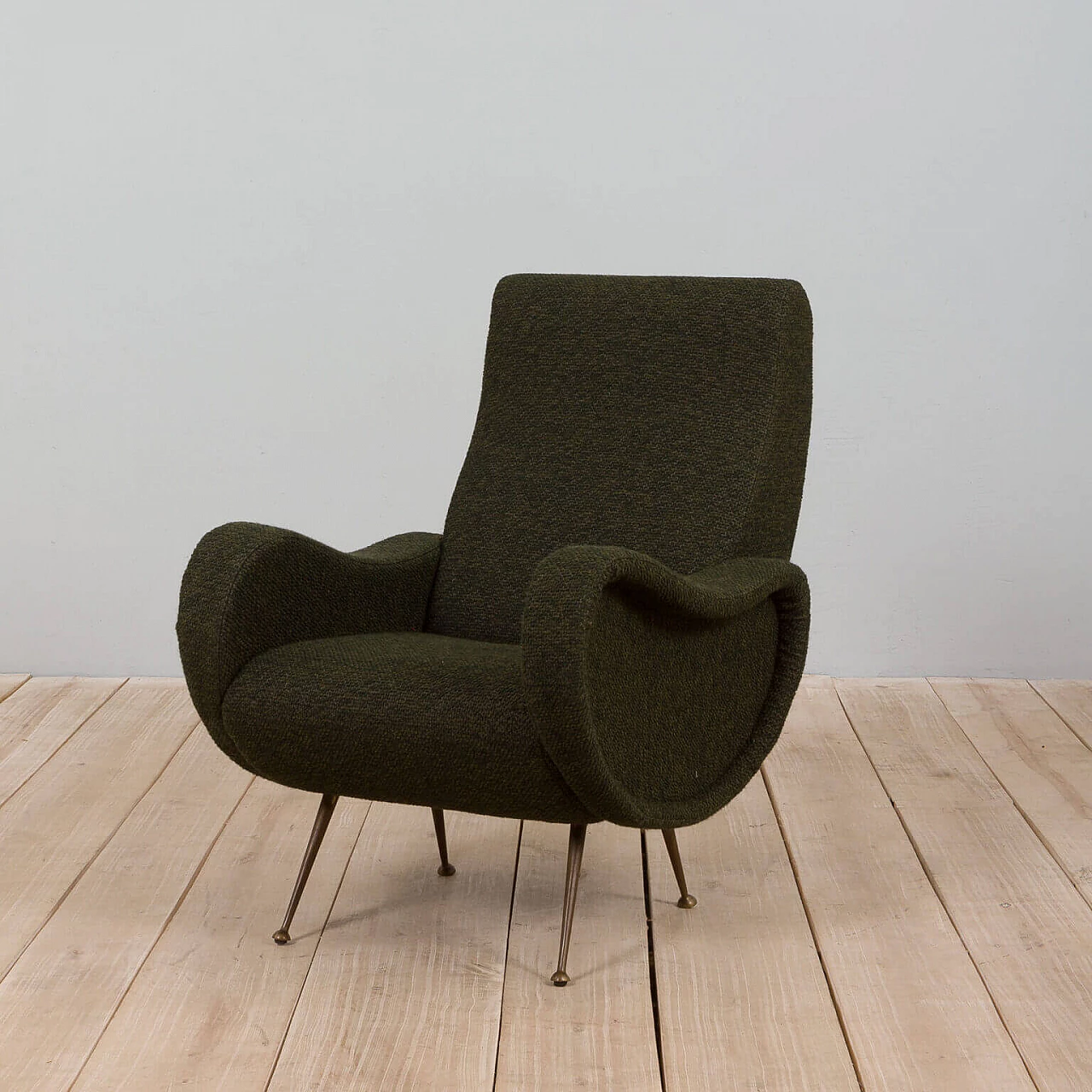 Lady Chair armchair in wool fabric and brass by Marco Zanuso per Arflex, 50s 5