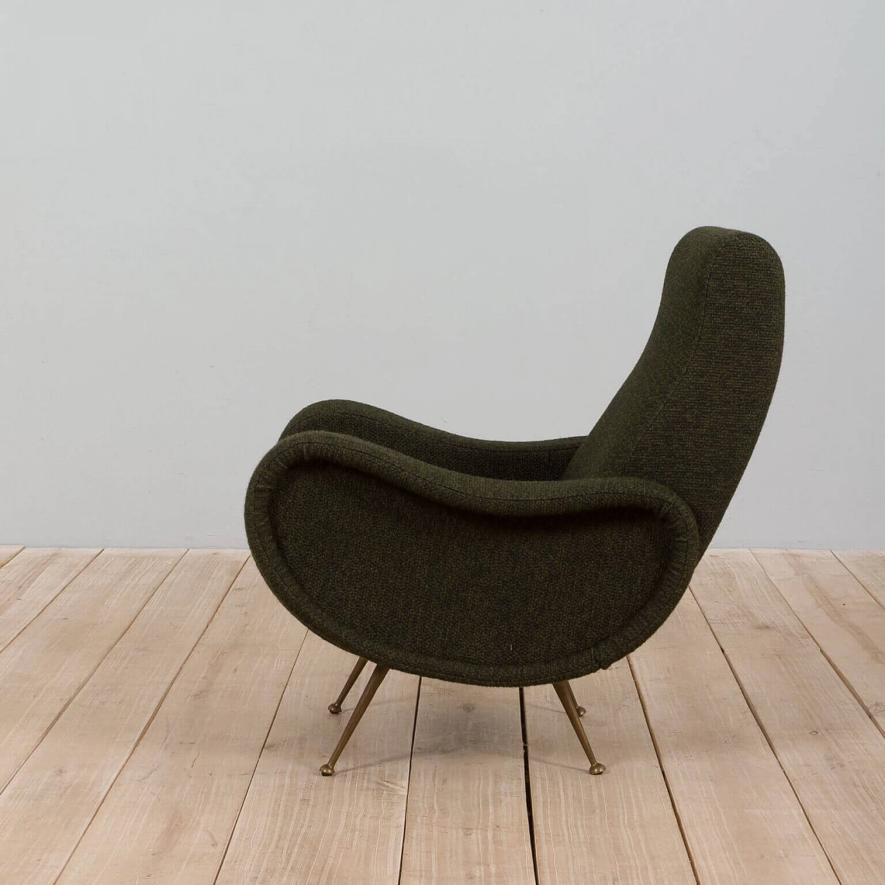 Poltrona Lady Chair in tessuto in lana e ottone di Marco Zanuso per Arflex, anni '50 6