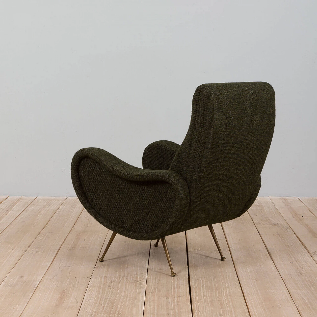Poltrona Lady Chair in tessuto in lana e ottone di Marco Zanuso per Arflex, anni '50 7