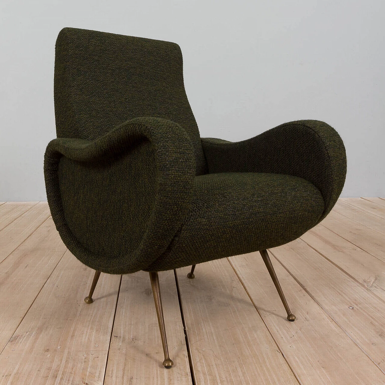 Poltrona Lady Chair in tessuto in lana e ottone di Marco Zanuso per Arflex, anni '50 9