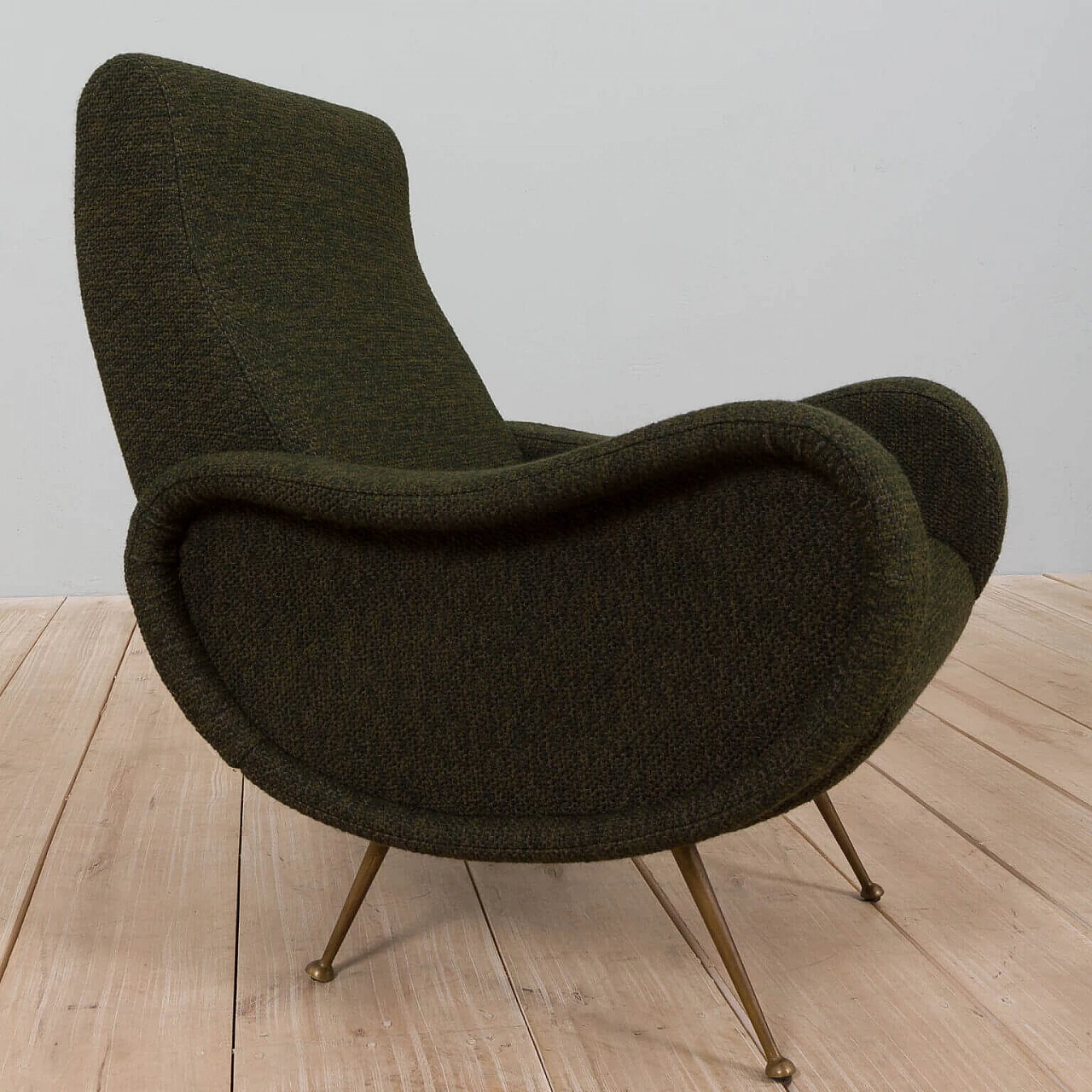 Poltrona Lady Chair in tessuto in lana e ottone di Marco Zanuso per Arflex, anni '50 10