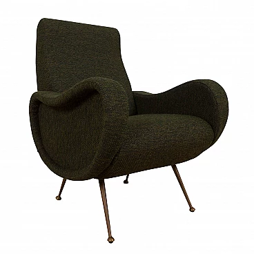 Lady Chair armchair in wool fabric and brass by Marco Zanuso per Arflex, 50s