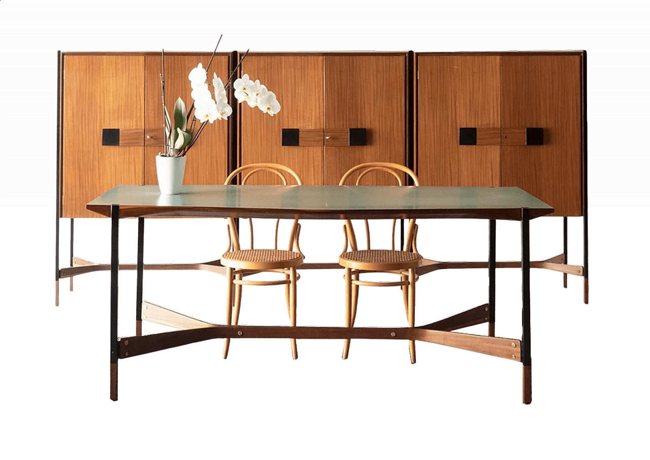 3 Modular teak and iron sideboards with hexagonal table, 1950s 1466181