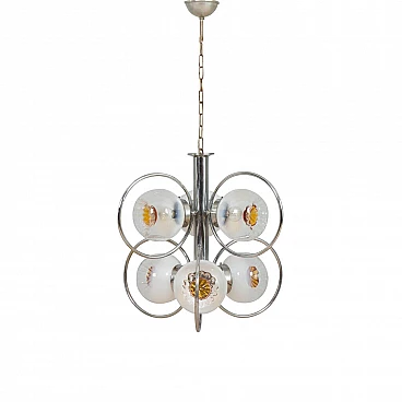 Lampadario in vetro di Murano cromato per Mazzega, anni '70