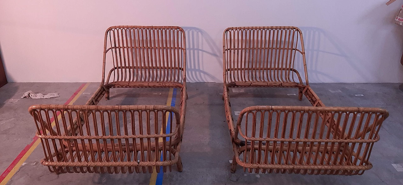 Coppia di letti in bamboo curvato attribuiti a Bonacina, anni '60 2