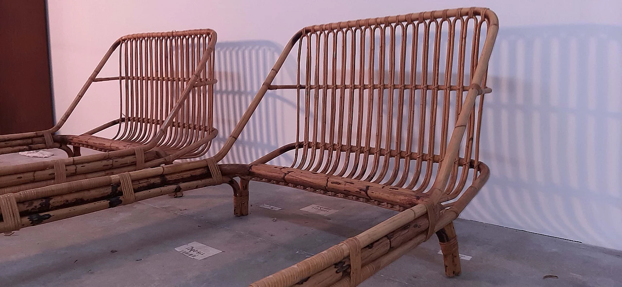 Pair of curved bamboo beds attributed to Bonacina, 1960s 5