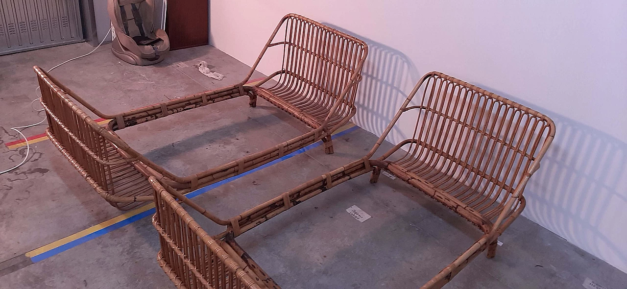 Pair of curved bamboo beds attributed to Bonacina, 1960s 10