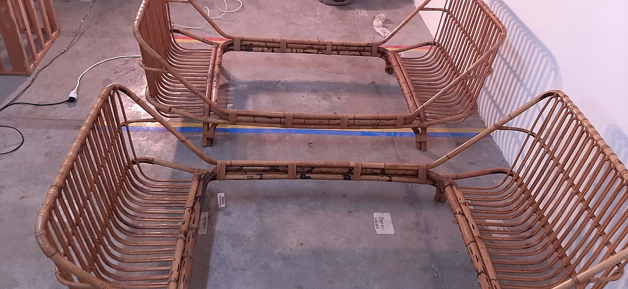 Coppia di letti in bamboo curvato attribuiti a Bonacina, anni '60 11