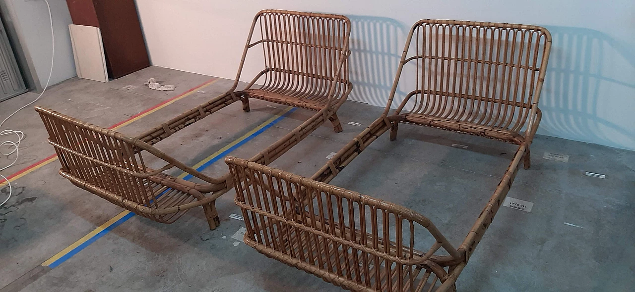 Pair of curved bamboo beds attributed to Bonacina, 1960s 15