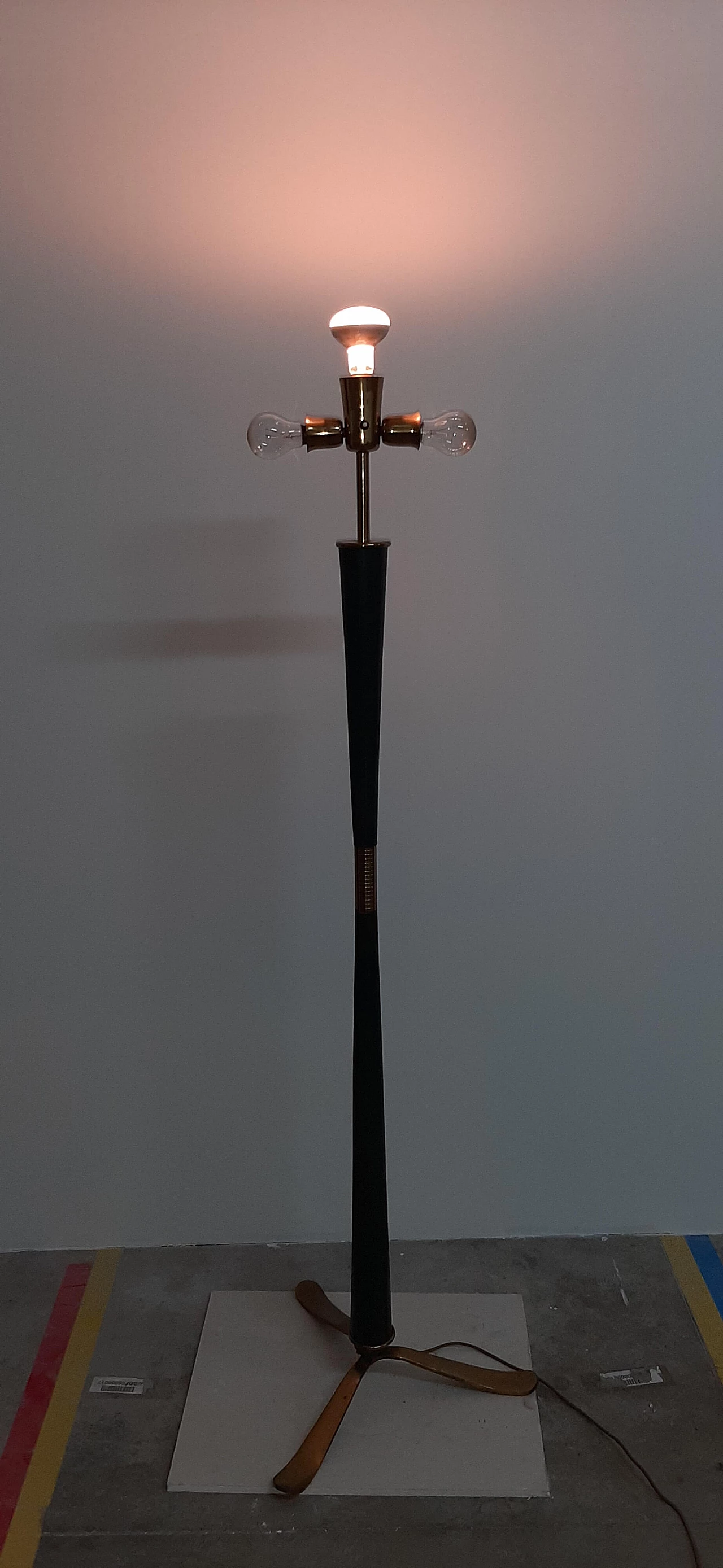 Leather and brass floor lamp, 1950s 2