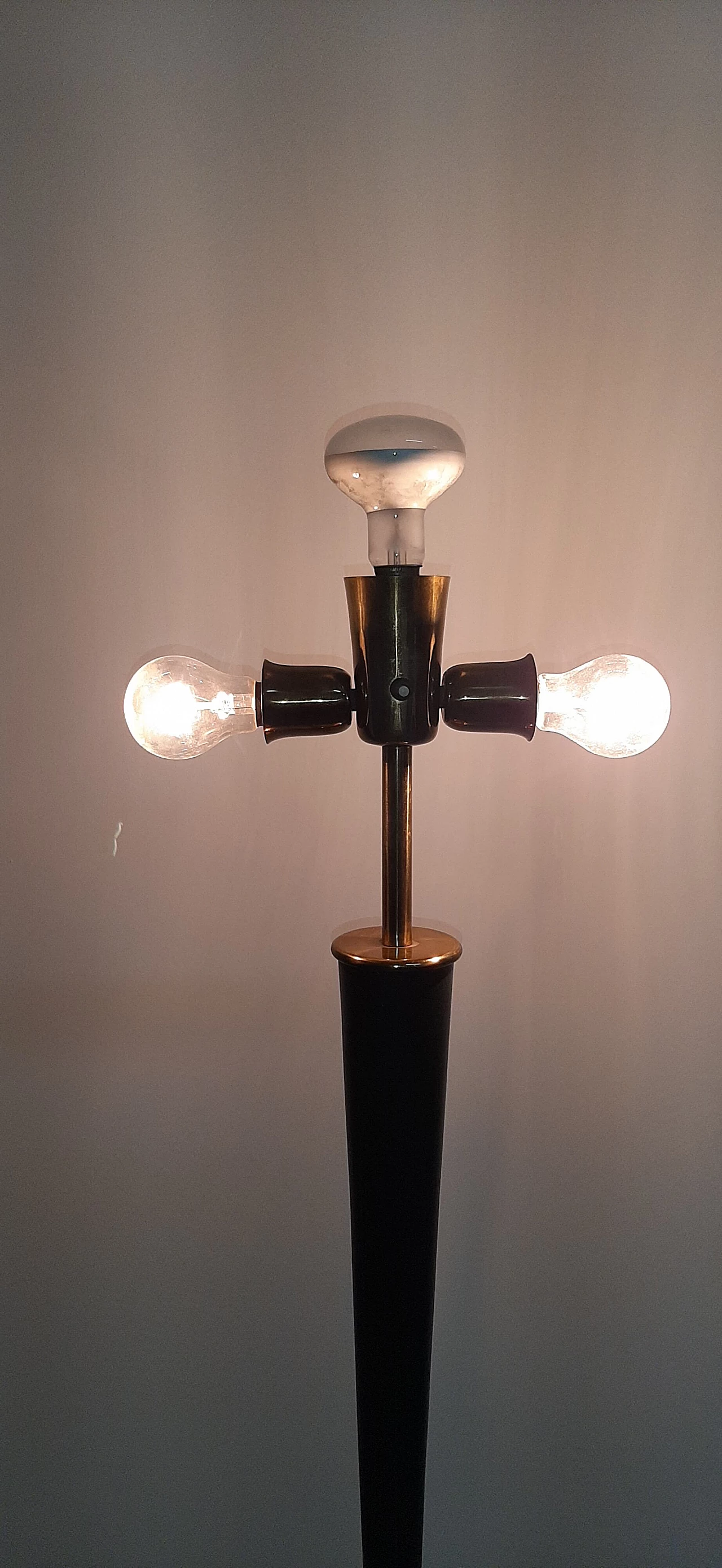 Leather and brass floor lamp, 1950s 3