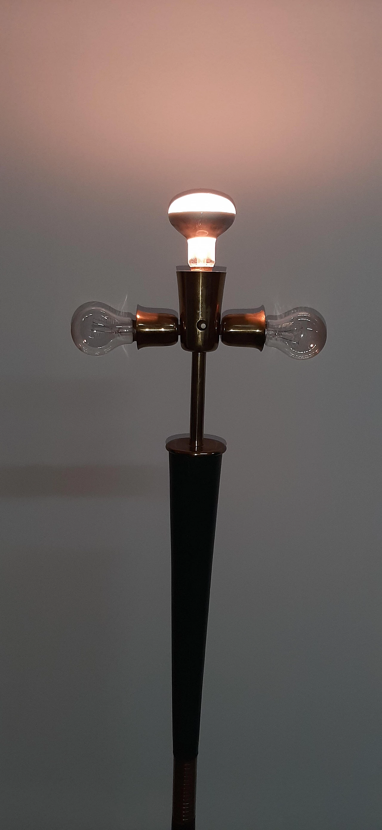 Leather and brass floor lamp, 1950s 4