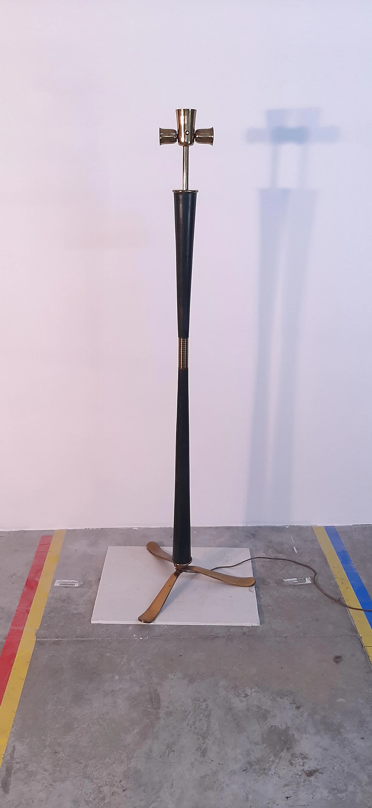 Leather and brass floor lamp, 1950s 5