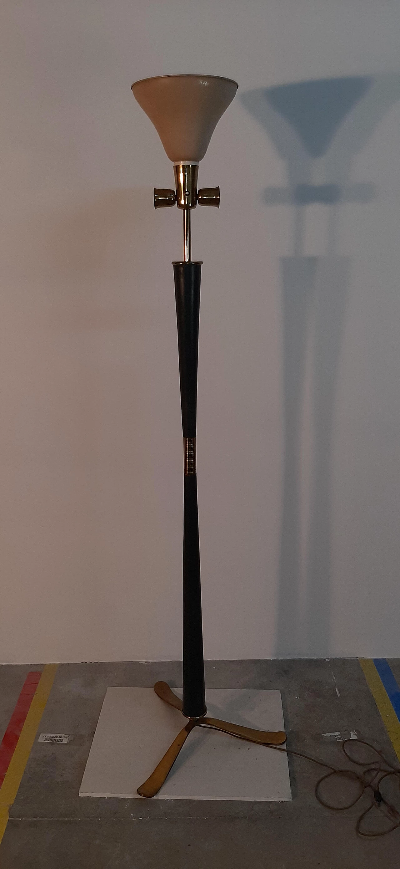 Leather and brass floor lamp, 1950s 11