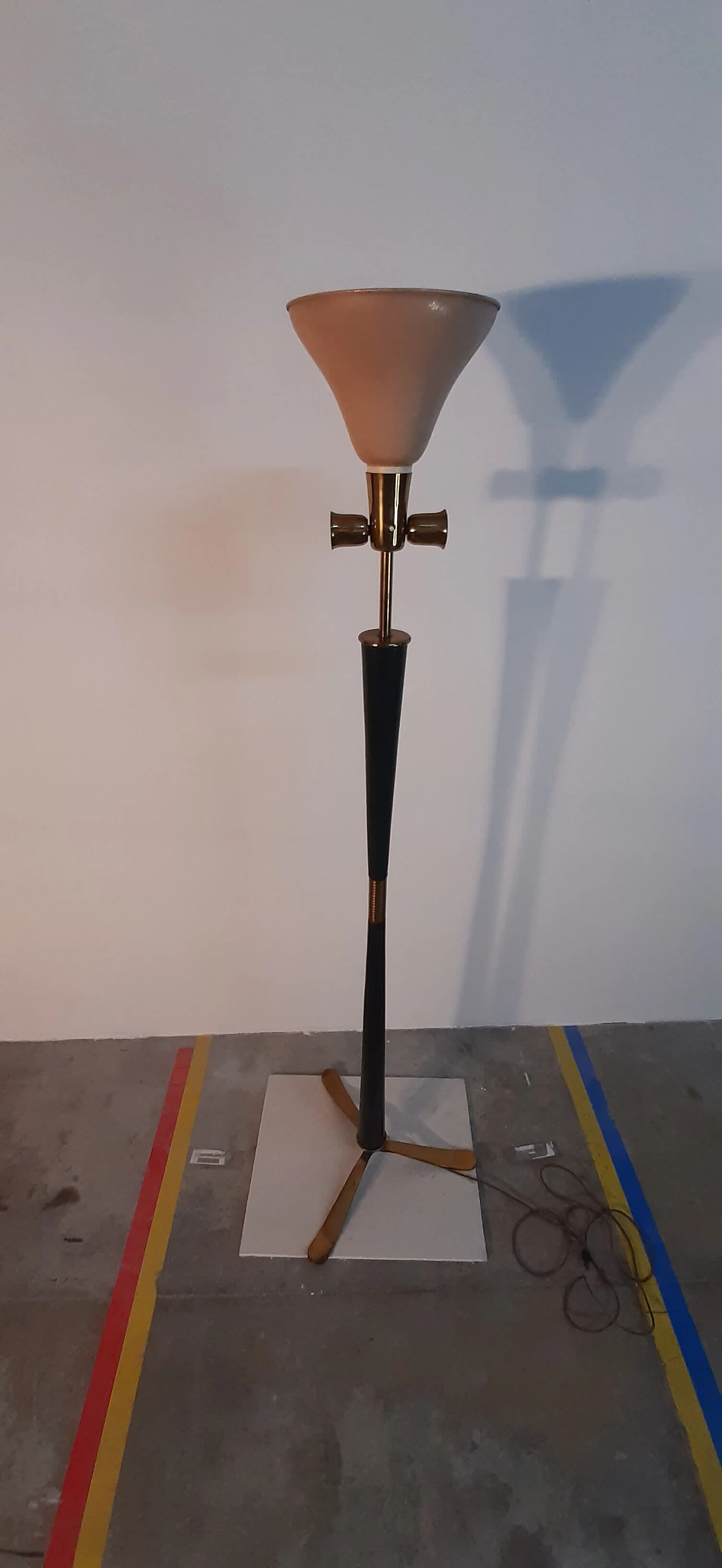 Leather and brass floor lamp, 1950s 13