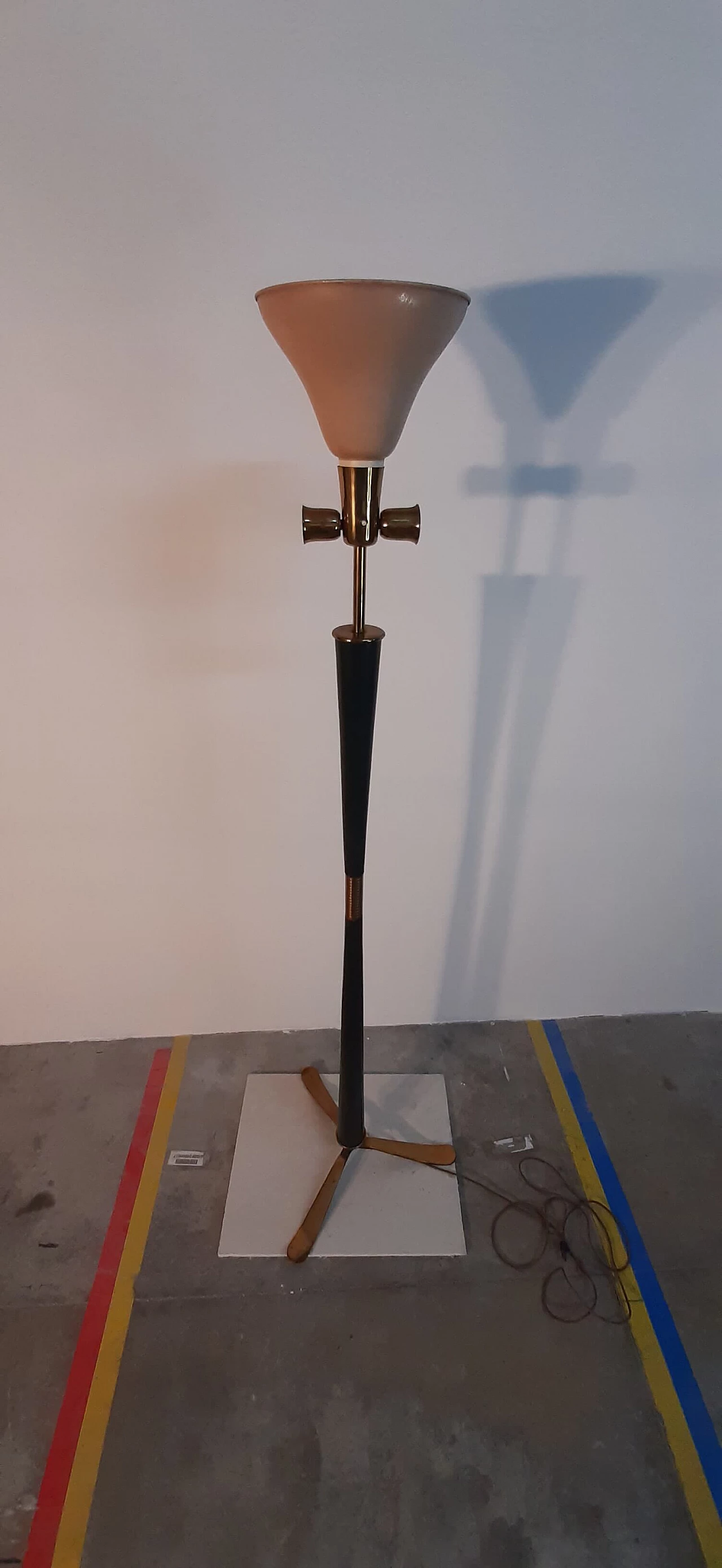 Leather and brass floor lamp, 1950s 14
