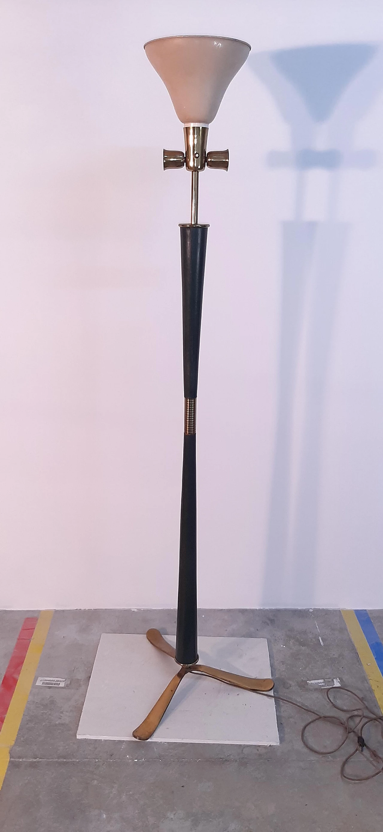 Leather and brass floor lamp, 1950s 15
