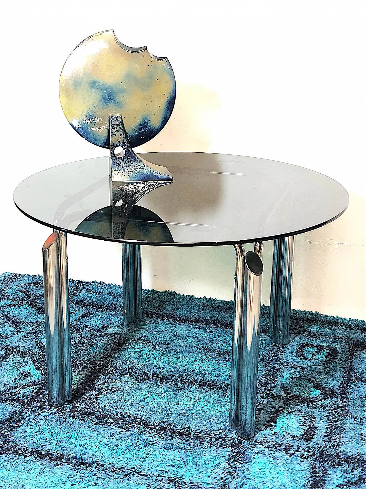 Chromed metal table with smoked glass top, 1970s 3