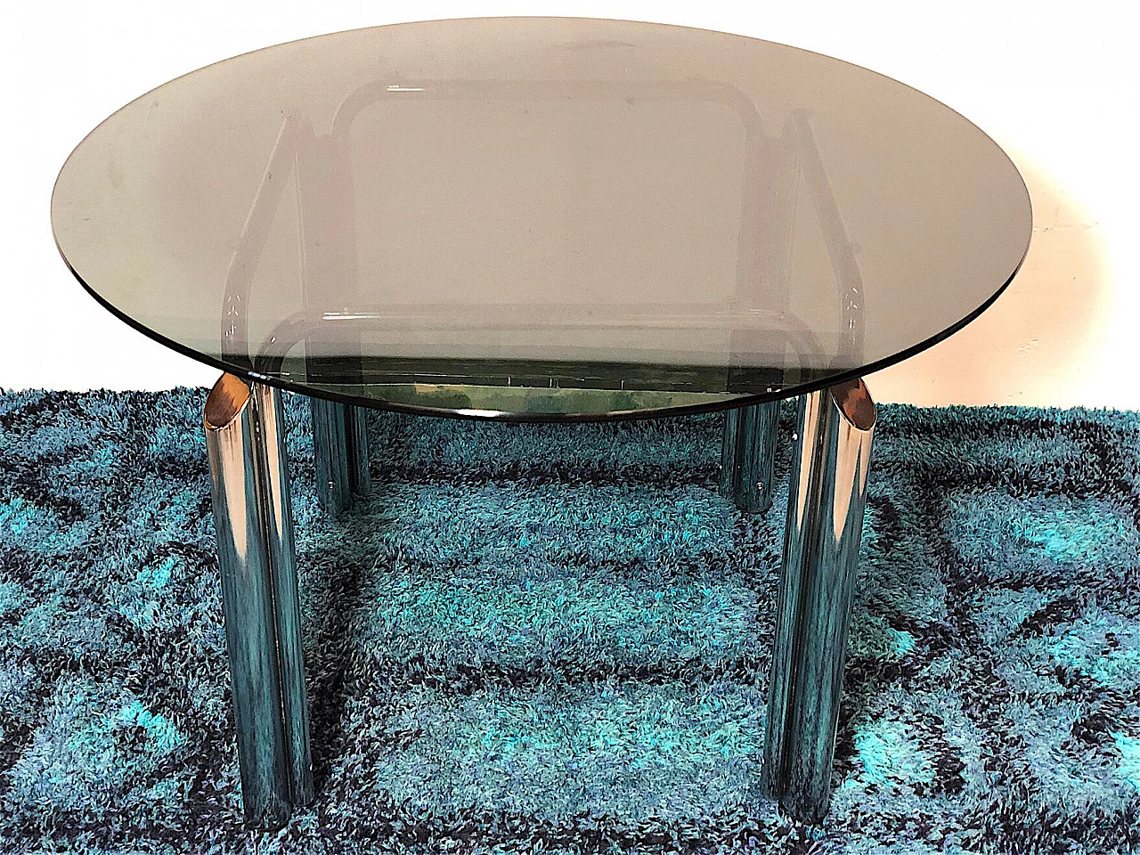 Chromed metal table with smoked glass top, 1970s 10
