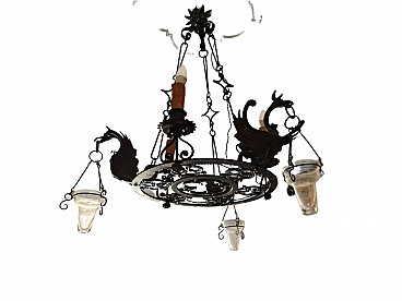 Metal chandelier with griffins, 19th century