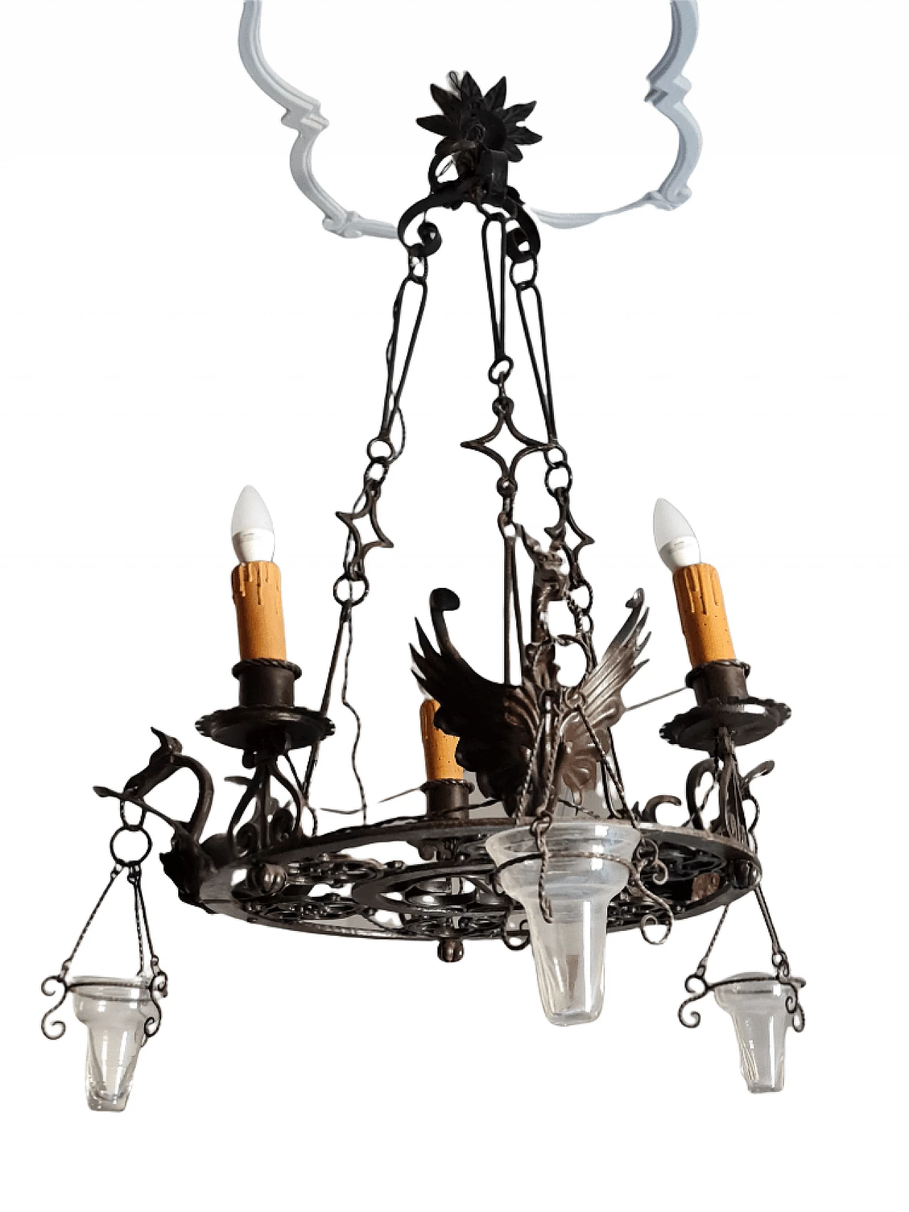 Metal chandelier with griffins, 19th century 3
