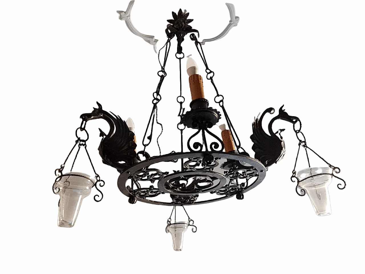 Metal chandelier with griffins, 19th century 6