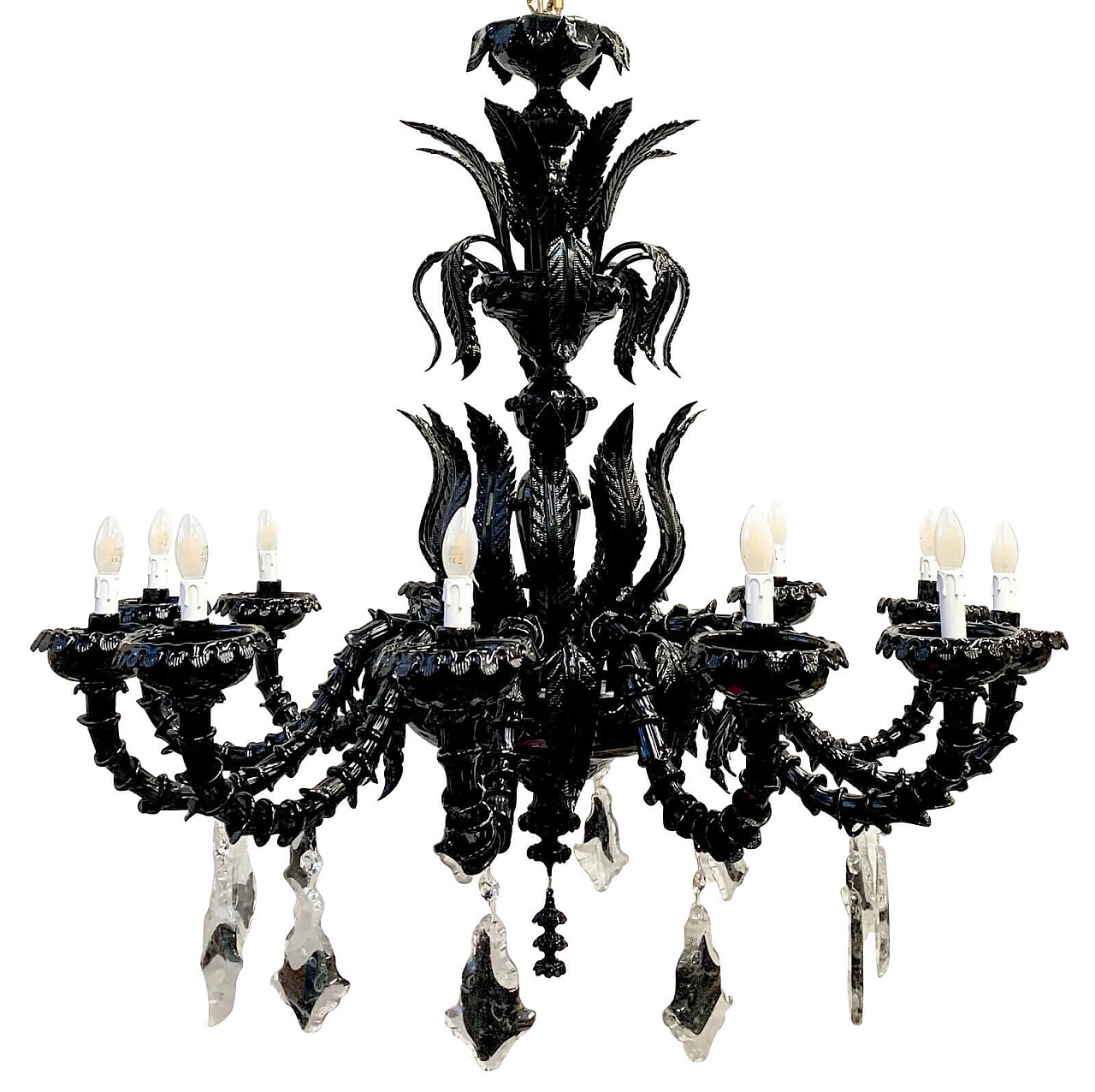 Black blown glass chandelier by Seguso, 1970s 13