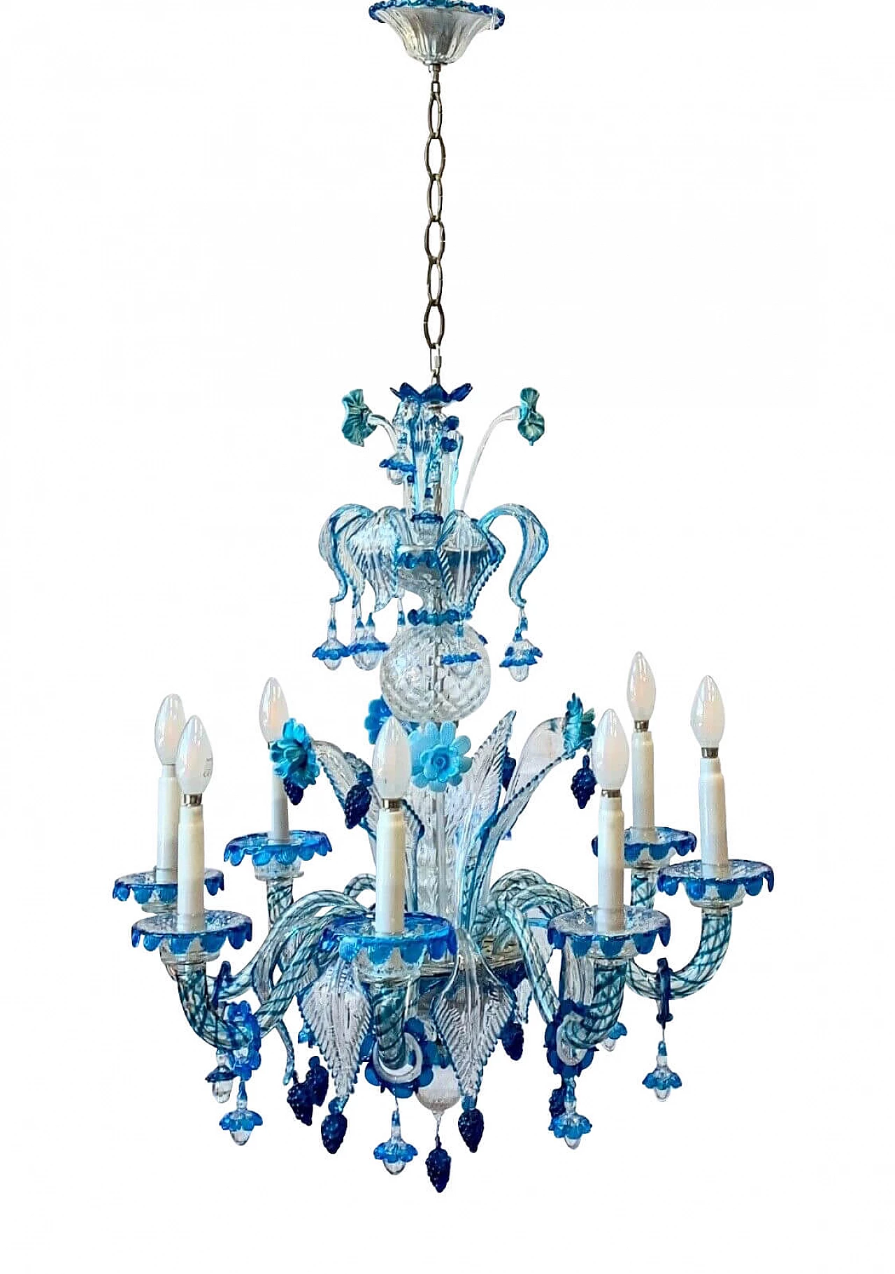 Chandelier in Murano glass, brass and iron attributable to AVEM, 50s 11