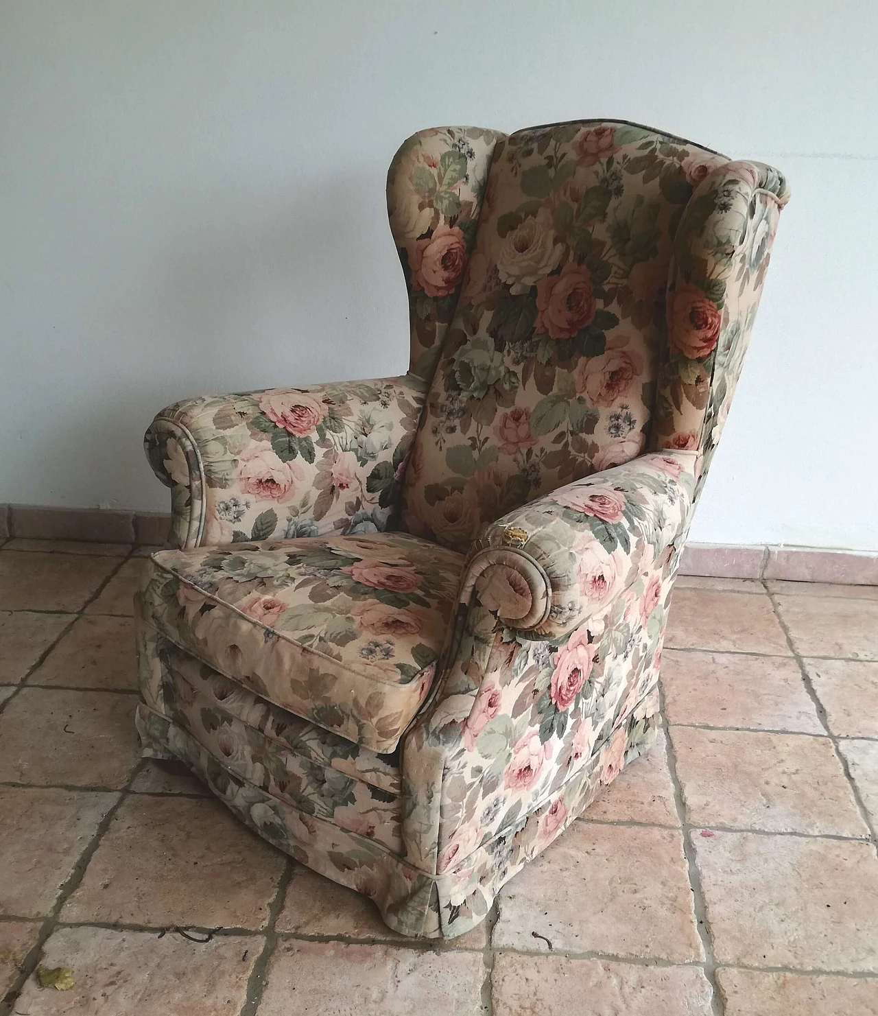 Sanderson wood and fabric bergere armchair, 1970s 1