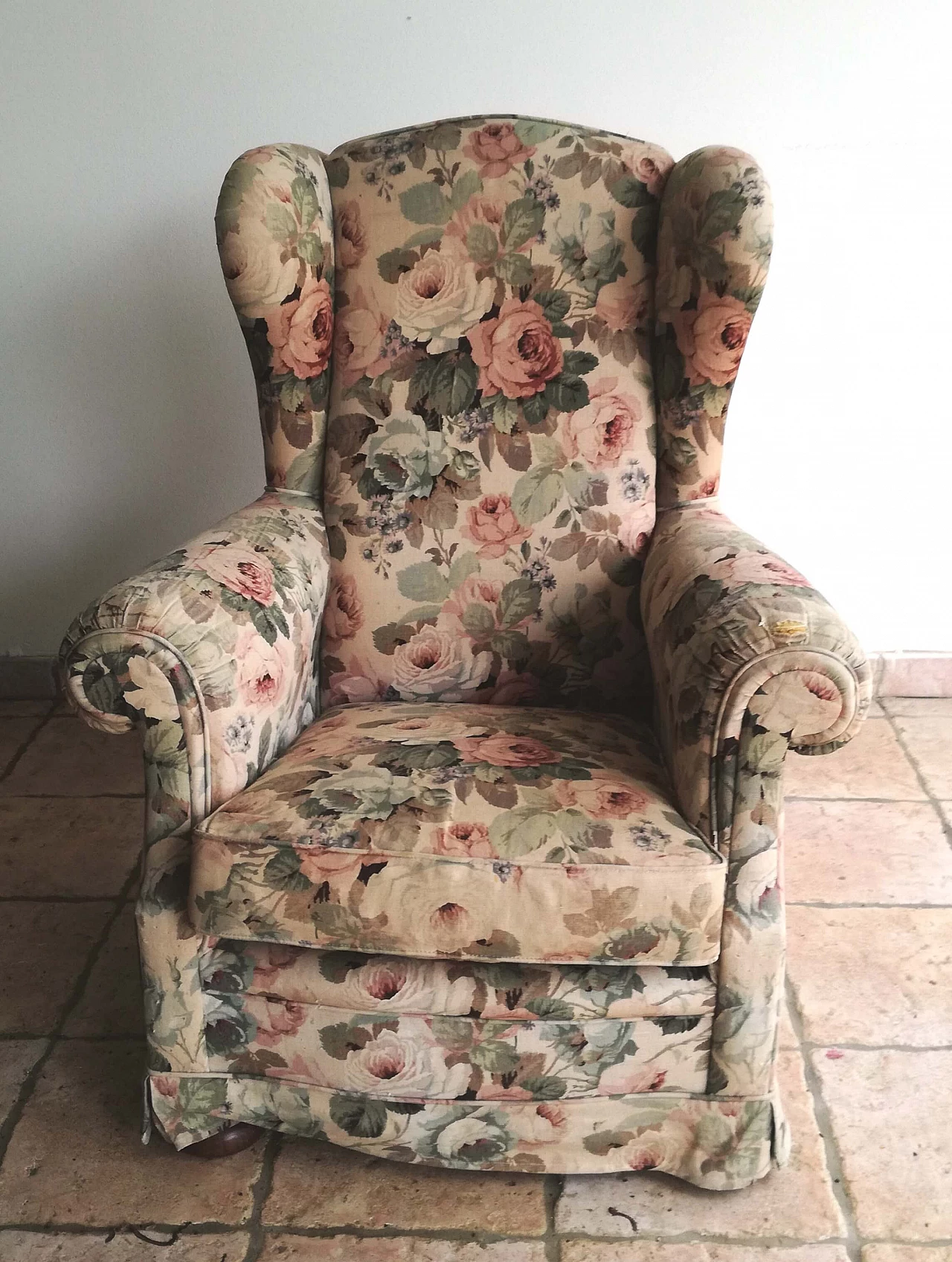 Sanderson wood and fabric bergere armchair, 1970s 2