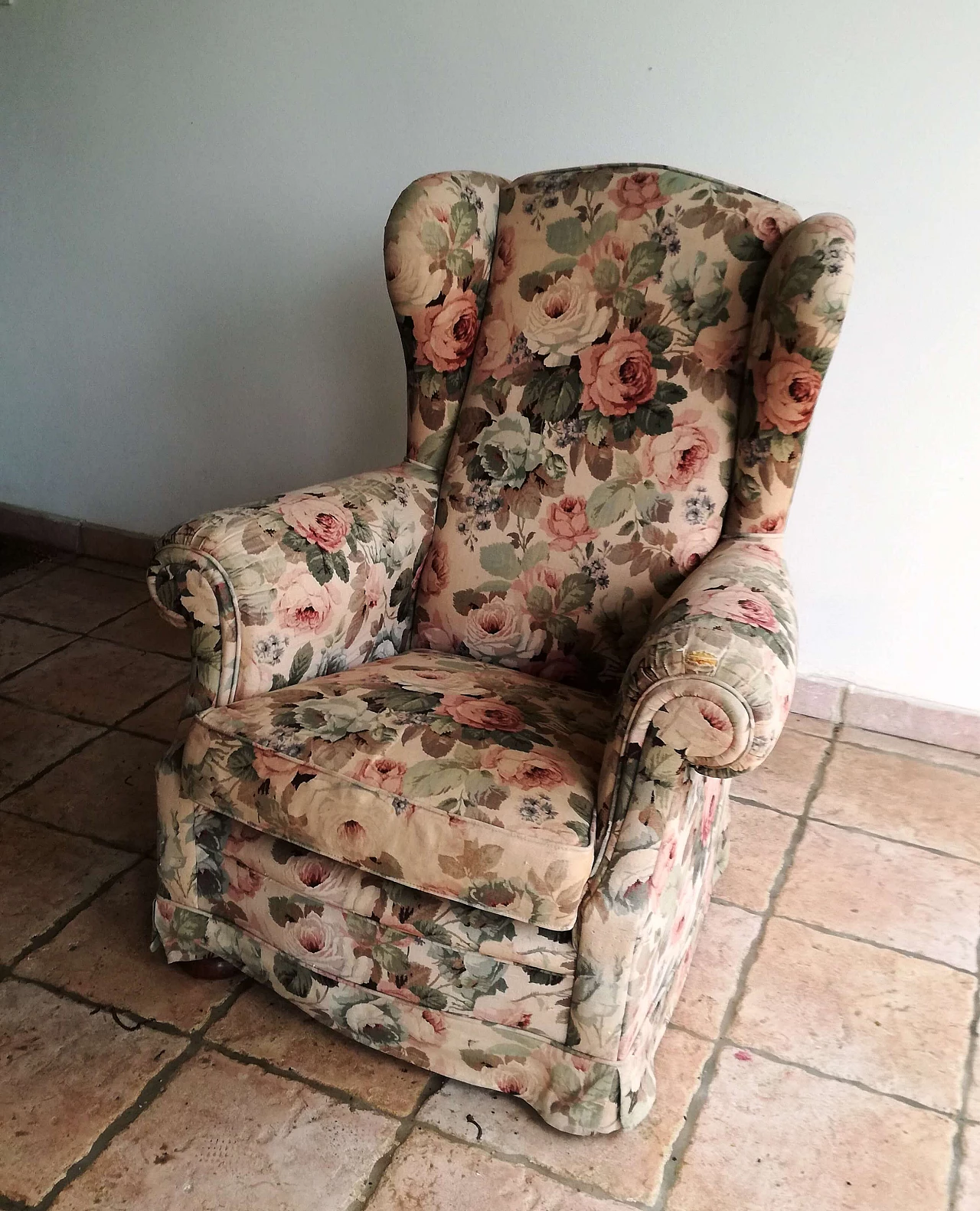 Sanderson wood and fabric bergere armchair, 1970s 3