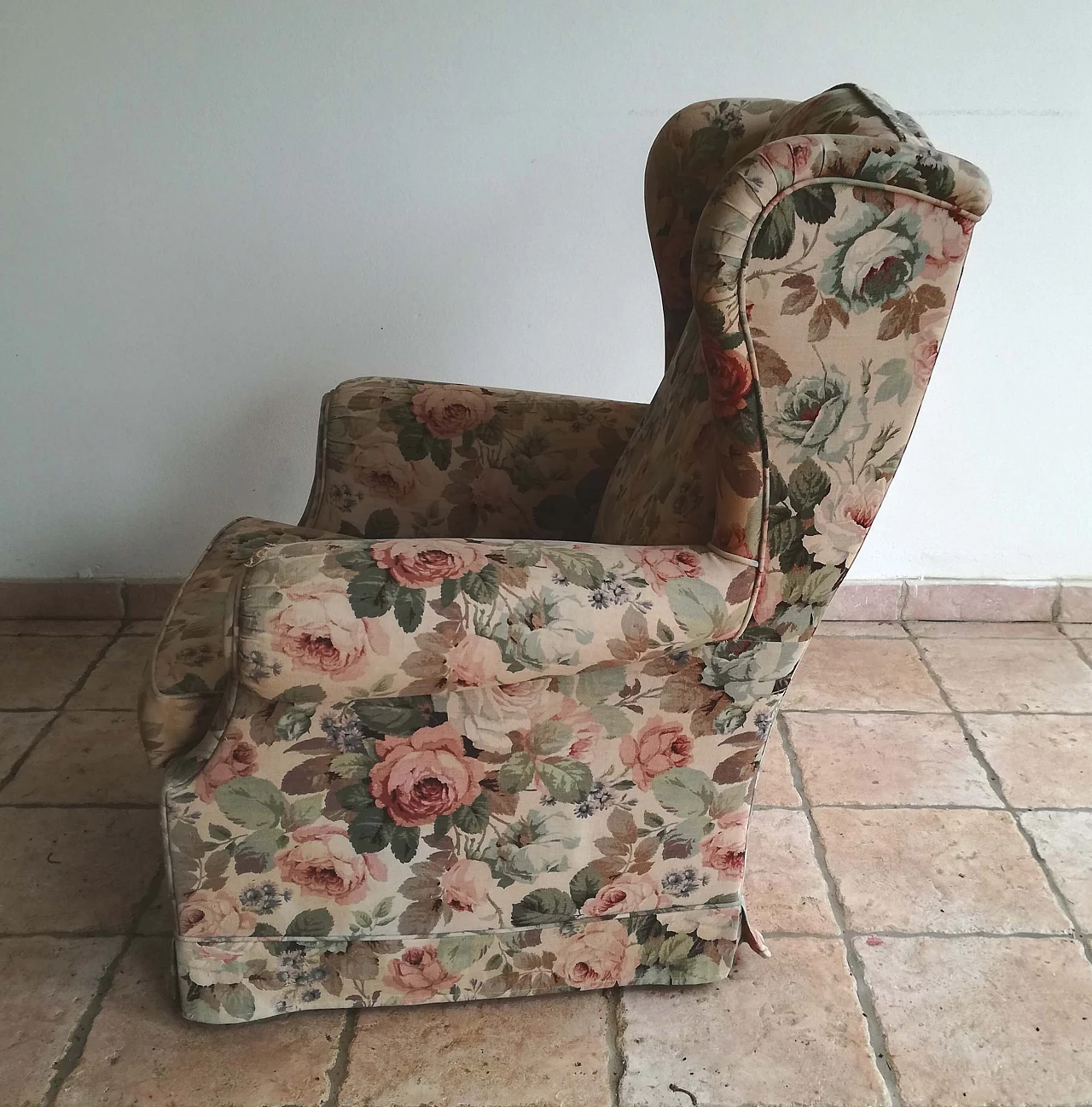 Sanderson wood and fabric bergere armchair, 1970s 5