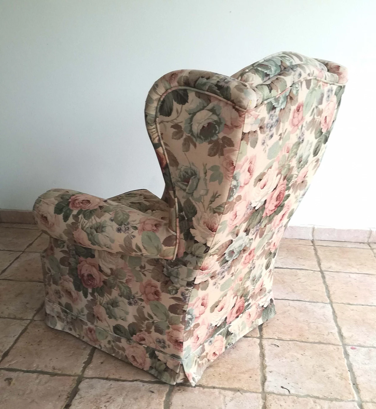 Sanderson wood and fabric bergere armchair, 1970s 6