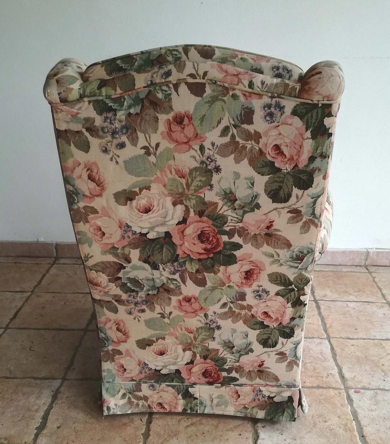 Sanderson wood and fabric bergere armchair, 1970s 7