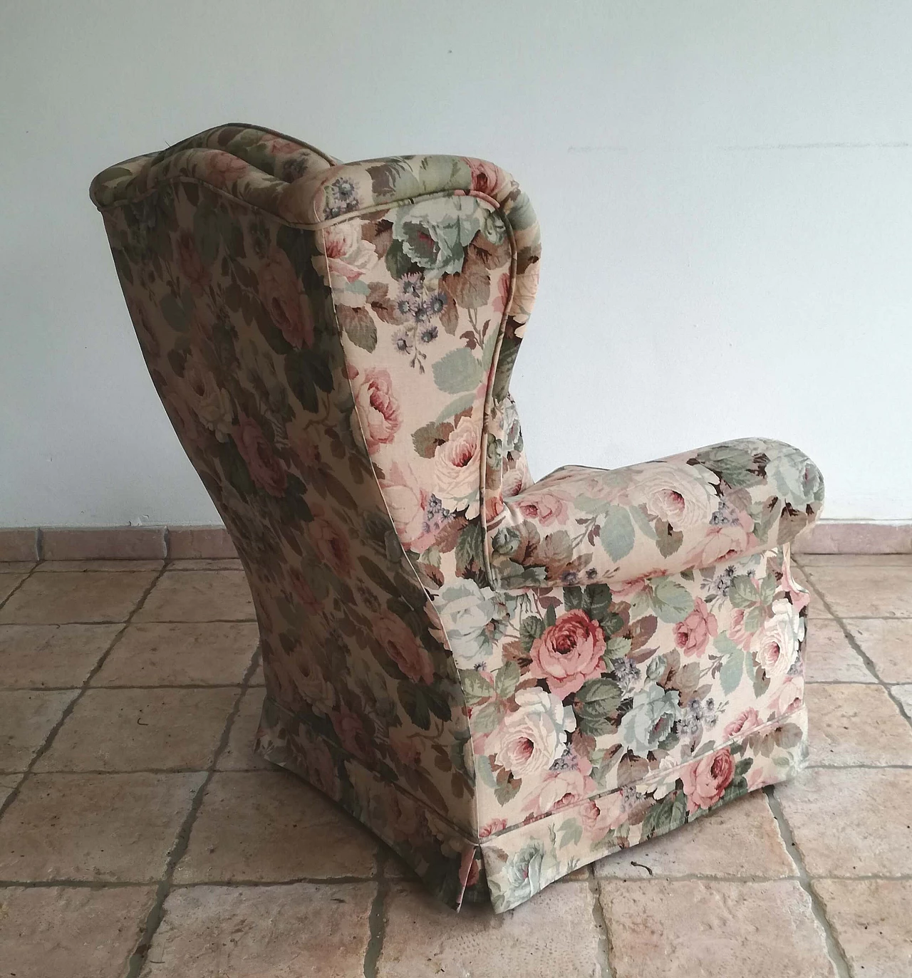 Sanderson wood and fabric bergere armchair, 1970s 8