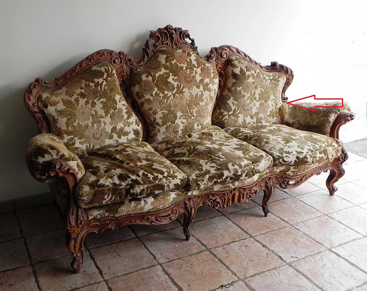 Baroque-style sofa in wood and Sanderson fabric, 1970s 4