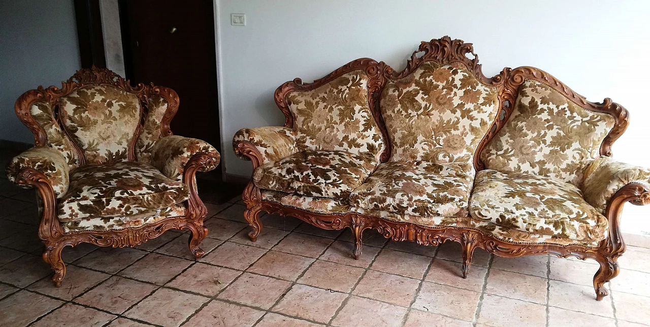 Baroque-style sofa in wood and Sanderson fabric, 1970s 10