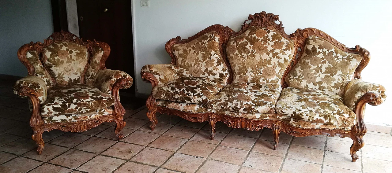 Baroque-style sofa in wood and Sanderson fabric, 1970s 11