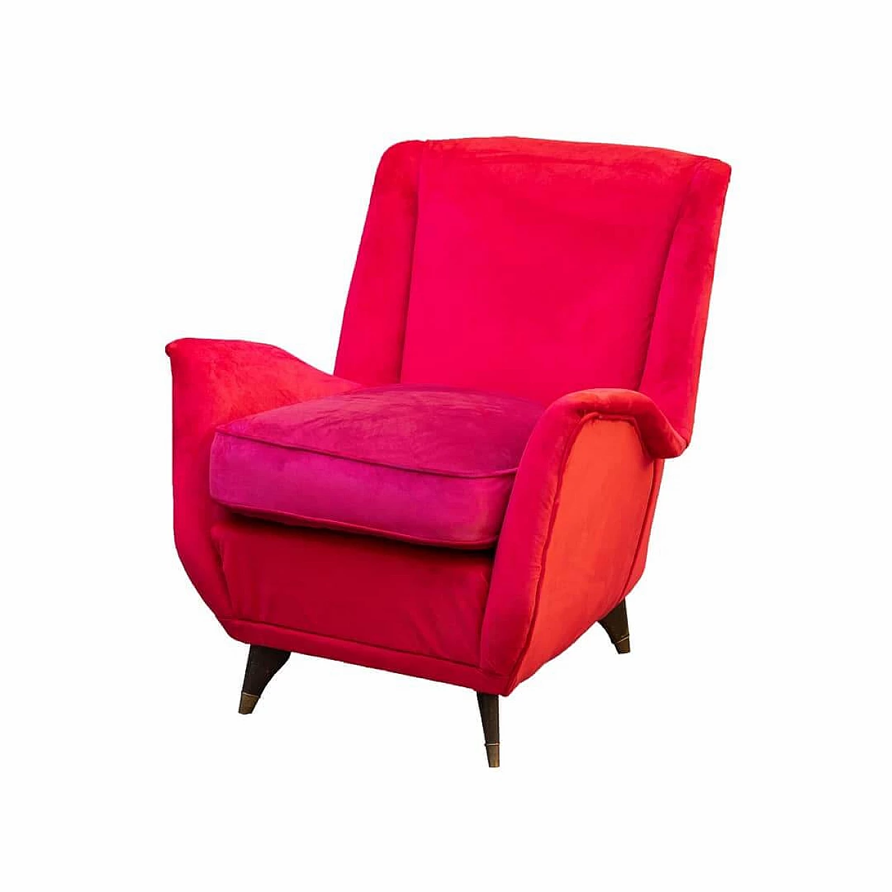 Red velvet armchair by ISA, 1950s 1