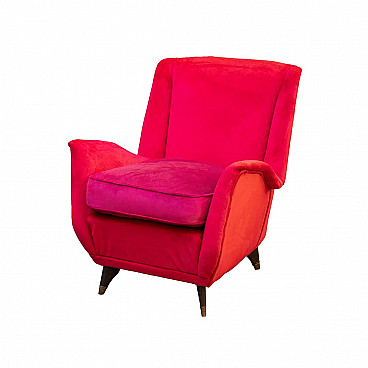 Red velvet armchair by ISA, 1950s