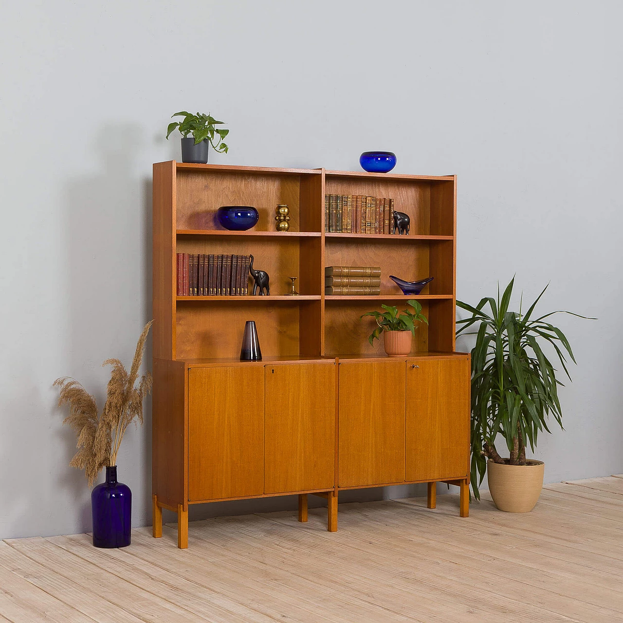Freestanding teak wall unit, 1970s 2
