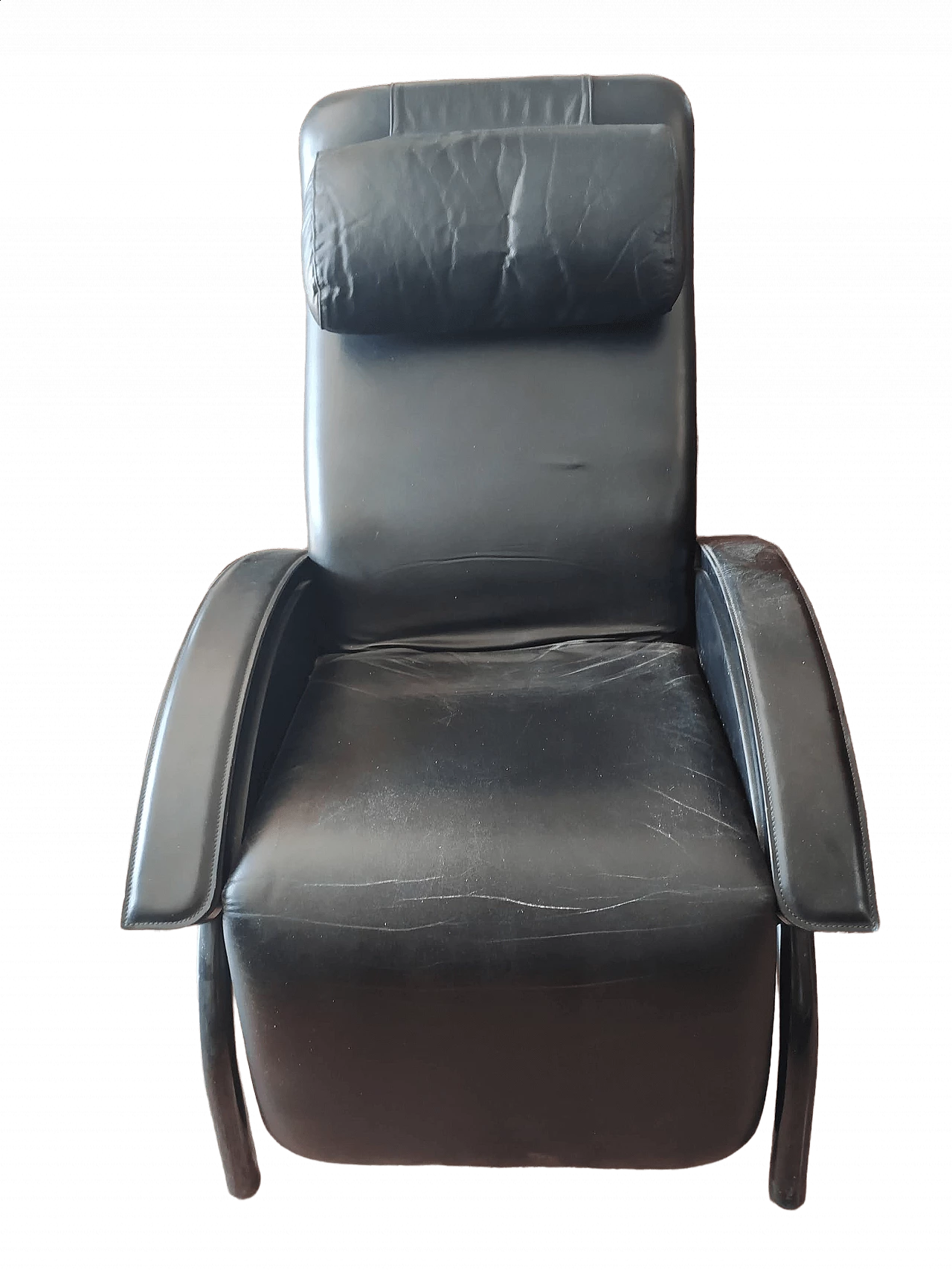 Reclining chaise longue armchair black leatherette, "Poltrona Sogno" Giovanardi, '80s 9