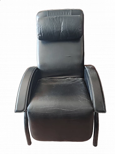 Reclining chaise longue armchair black leatherette, Poltrona Sogno Giovanardi, '80s