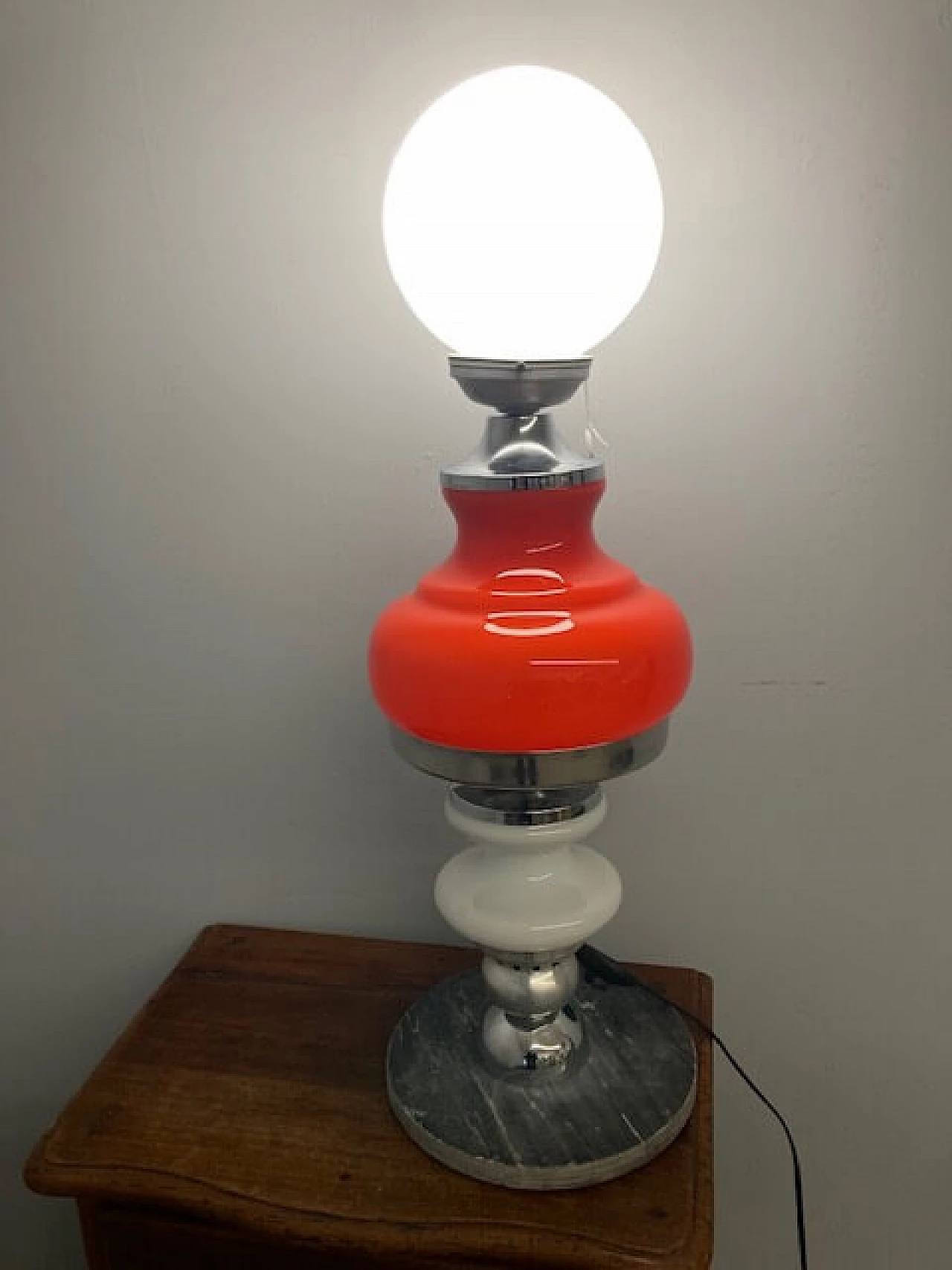 Lampada in vetro di Murano bianco e rosso, anni '60 2