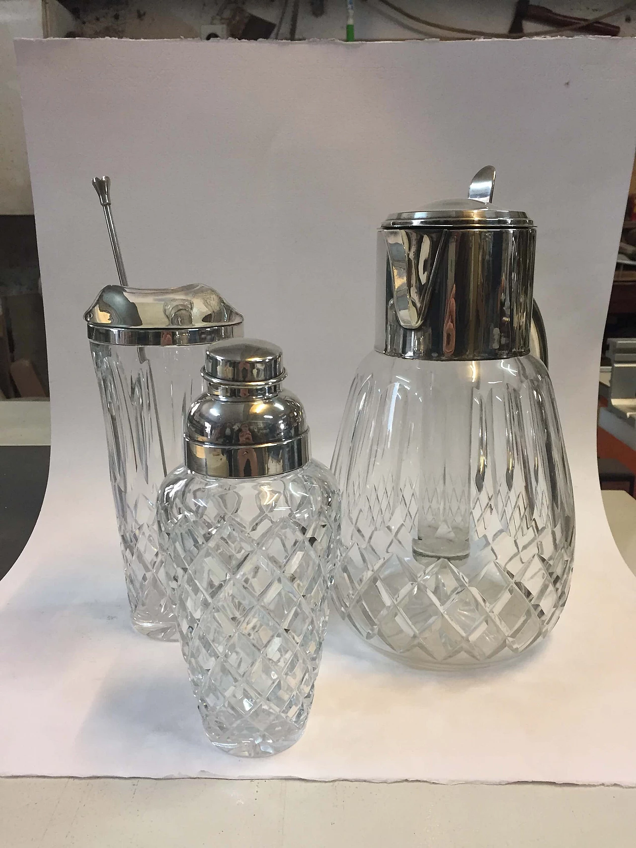 Glass and nickel silver cocktail service, 1960s 1